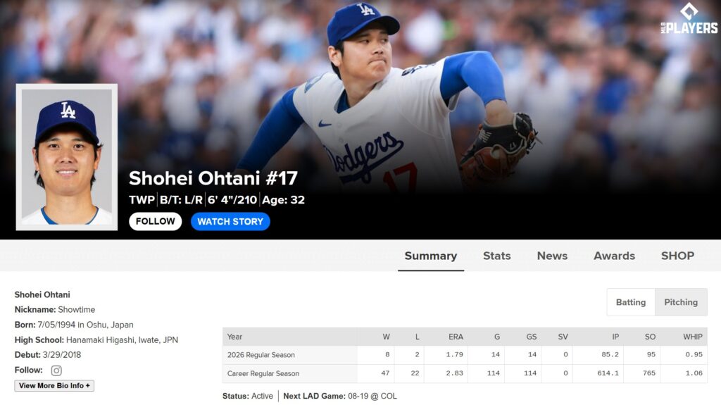 大谷翔平MLB公式成績まとめサイト