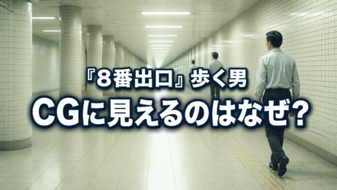 地下通路を繰り返し歩く男性と「CGに見えるのはなぜ?」の文字