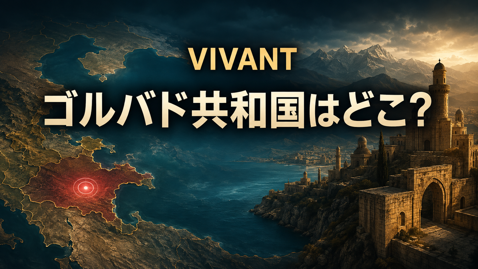 架空の地図と石造りの街並みで『VIVANT』ゴルバド共和国の場所を表した画像