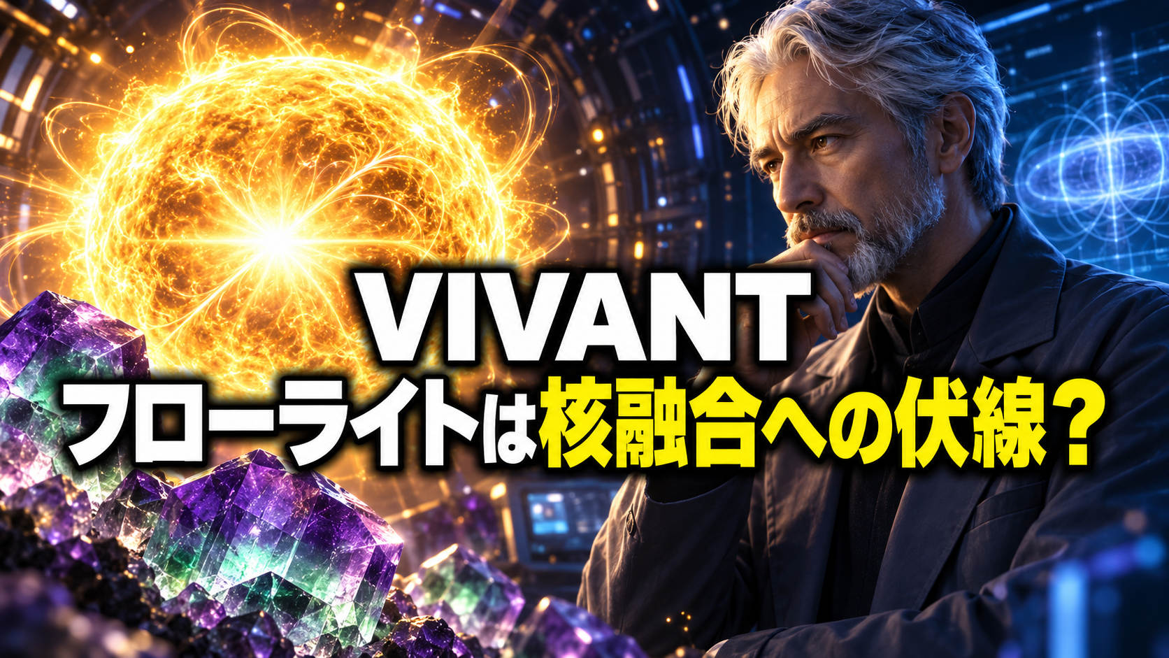 核融合の光球を見つめる研究者とフローライトを描き、VIVANTの伏線説を表現した画像