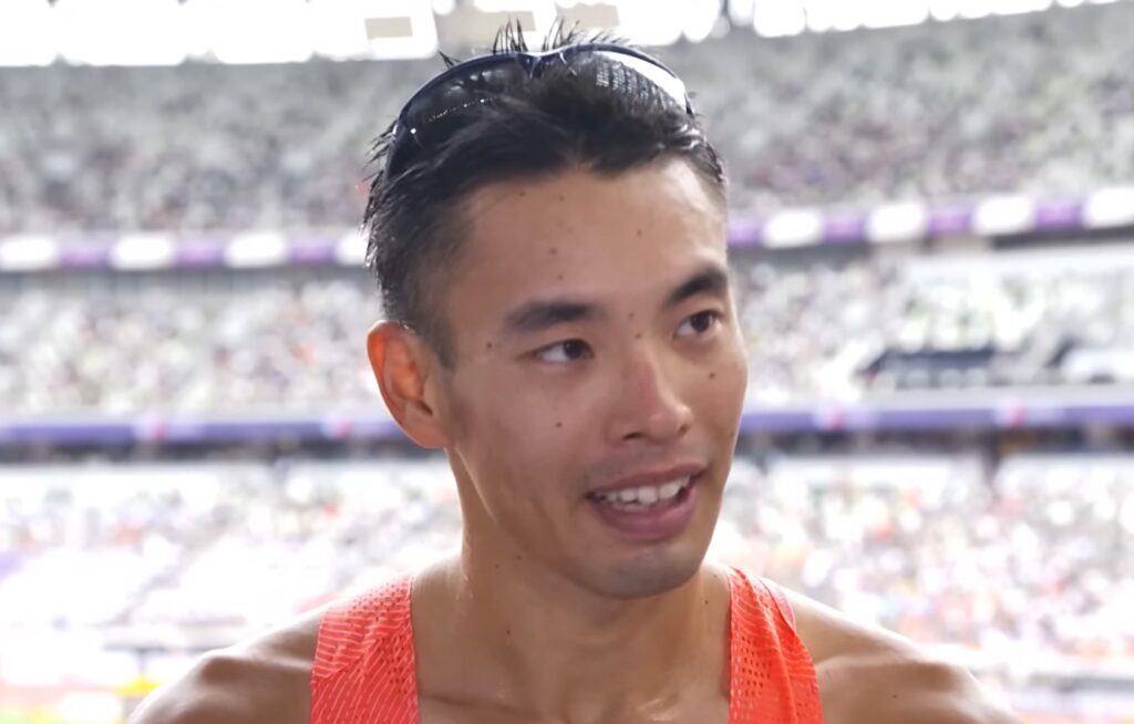 インタビューに答える男子ハーフマラソン競歩の山西利和選手
