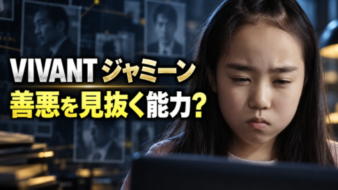 顔写真を見つめて善悪を判断するジャミーンをイメージした画像