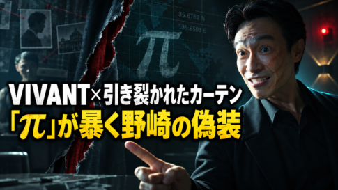引き裂かれたカーテンとπの暗号を語るリュウ・ミンシュエンのイメージ