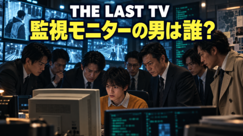 監視モニターを操作する男性を複数の捜査員が囲み、その正体を問いかける画像