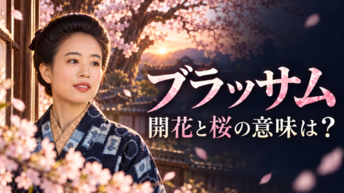 朝ドラ『ブラッサム』の題名に込められた開花と桜の意味を、着物姿の女性と桜で表現した画像