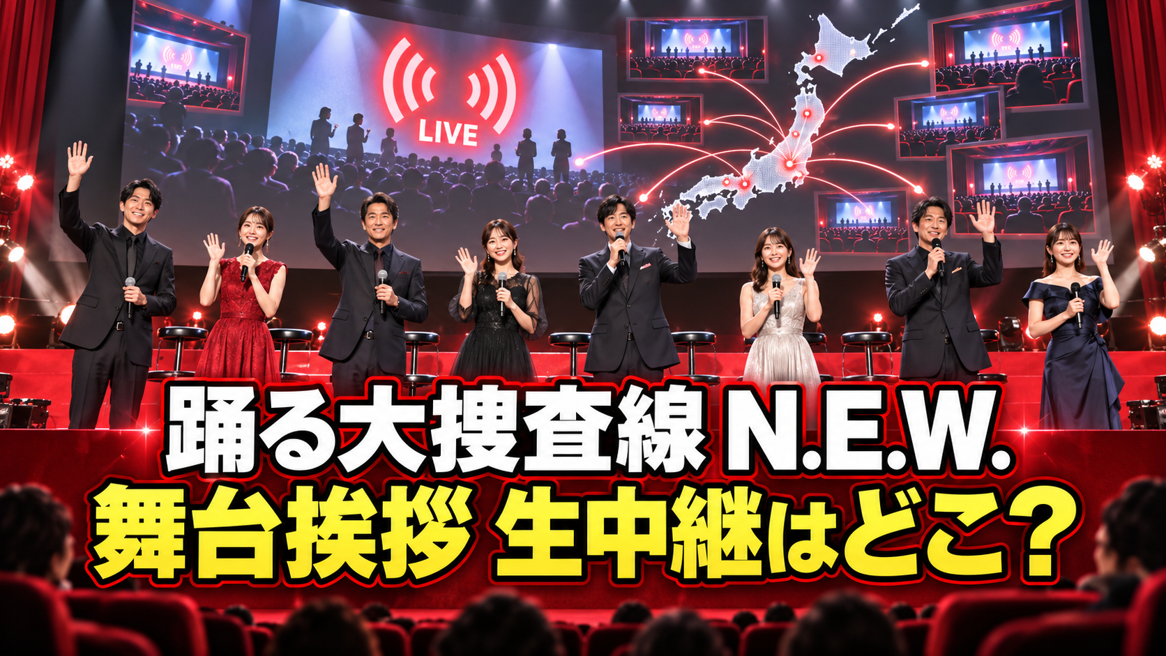 全国の映画館へ生中継される『踊る大捜査線 N.E.W.』初日舞台挨拶を表現した画像