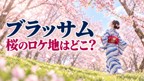 『ブラッサム』オープニングの桜のロケ地をテーマに、満開の桜と着物姿の女性を描いたイメージ画像。